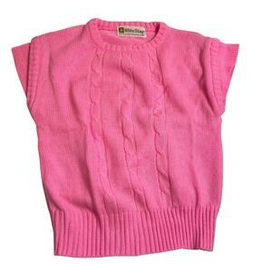 VTG Girls 6X* Pink Cap Sleeve Sweater  VEST Cable Knit 80's SEE DESC White Stag